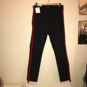 Zara High Waisted Jeans with Red Velvet Stripe